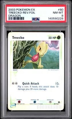 2003 POKEMON EX DRAGON #80 TREECKO-REVERSE FOIL PSA 8 - Image 1