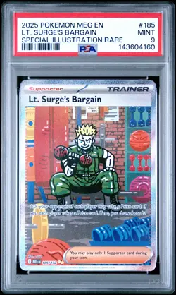 2025 POKEMON MEGA EVOLUTION SPECIAL ILLUSTRATION RARE LT. SURGE'S BARGAIN PSA 9 - Image 1