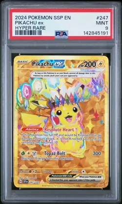 2024 POKEMON SSP EN-SURGING SPARKS HYPER RARE #247 PIKACHU EX PSA 9 - Image 1