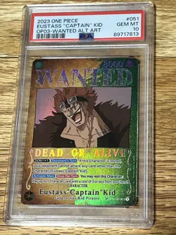 Bandai Eustass "Captain" Kid Wanted Alt Art Foil OP01-051 Super Rare PSA 10 - Image 1