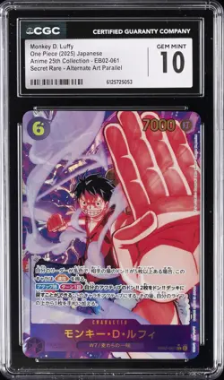 2025 ONE PIECE JAPANESE ANIME 25TH COLLECTION ALT ART MONKEY D. LUFFY CGC 10 - Image 1