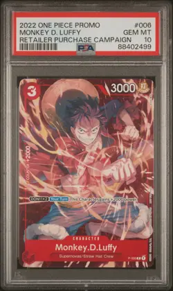 2022 ONE PIECE PROMOS RETAILER PURCHASE CAMPAIGN #006 MONKEY D. LUFFY PSA 10 - Image 1