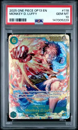 2025 ONE PIECE OP13-CARRYING ON HIS WILL #118 MONKEY D. LUFFY PSA 10 - Image 1