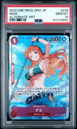 2022 ONE PIECE JAPANESE OP01-ROMANCE DAWN ALTERNATE ART #016 NAMI PSA 10 - Image 1