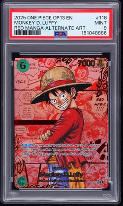 2025 ONE PIECE OP13-CARRYING ON HIS WILL MANGA ALT ART #118 MONKEY D LUFFY PSA 9 - Image 1