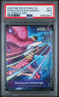 2025 ONE PIECE PRB02-PREMIUM BOOSTER ALT ART #011 DONQUIXOTE DOFLAMINGO PSA 9 - Image 1