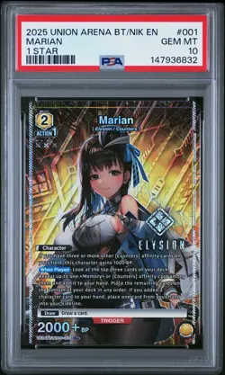 2025 UNION ARENA UE14BT/NIK GODDESS OF VICTORY: NIKKE 1 STAR #001 MARIAN PSA 10 - Image 1