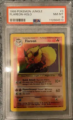 PSA 8 Flareon Pokemon Jungle 3/64 Holo Rare 1999 Graded Card - Image 1