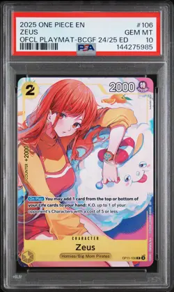 2025 ONE PIECE BANDAI CARD GAMES FEST 24-25 EDITION PROMO #106 ZEUS PSA 10 - Image 1