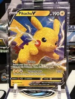 Pokemon TCG Pikachu v SWSH061 Full Art Holo Card Sword and Shield Promo - Image 1