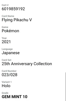 Pokemon Flying Pikachu V Celebrations Holo Card CGC 10 Gem Mint 006/025 TCG - Image 4