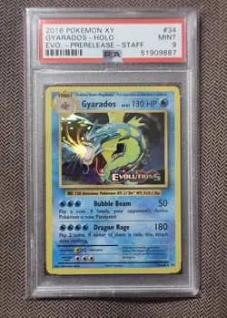 2016 POKEMON XY EVOLUTIONS GYARADOS PRE RELEASE STAFF HOLO PSA 9 - Image 1