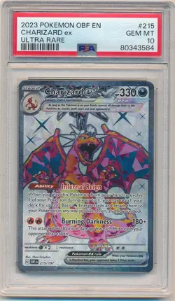 2023 POKEMON OBSIDIAN FLAMES ULTRA RARE CHARIZARD EX #215 PSA 10 GEM MINT - Image 1