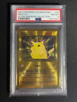 2021 Pokemon Celebrations 25th ANNIVERSARY Pikachu Gold Metal #58 PSA 8 NM - Image 1
