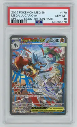 2025 POKEMON MEGA EVOLUTION SPECIAL ILLUSTRATION RARE MEGA LUCARIO EX PSA 10 - Image 1