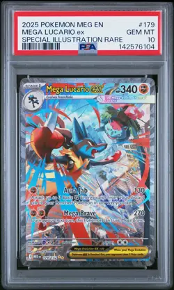 2025 POKEMON MEGA EVOLUTION SPECIAL ILLUSTRATION RARE MEGA LUCARIO EX PSA 10 - Image 1