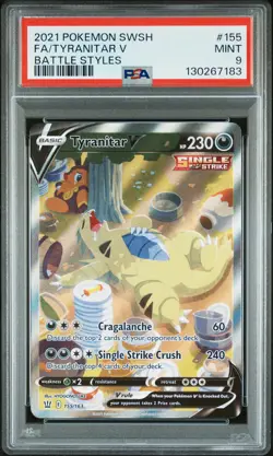 2021 POKEMON SWORD & SHIELD BATTLE STYLES #155 FULL ART/TYRANITAR V PSA 9 - Image 1