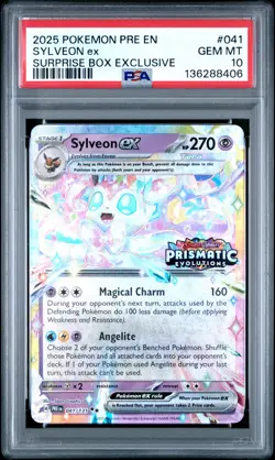 2025 POKEMON PRISMATIC EVOLUTIONS SURPRISE BOX EXCLUSIVE #041 SYLVEON EX PSA 10 - Image 1