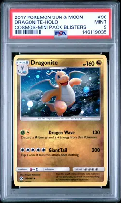 2017 POKEMON SUN & MOON COSMOS-MINI PACK BLISTERS #96 DRAGONITE-HOLO PSA 9 - Image 1
