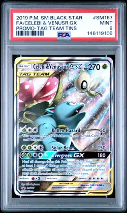 2019 POKEMON SM BLACK STAR PROMO #SM167 FULL ART/CELEBI & VENUSAUR GX PSA 9 - Image 1