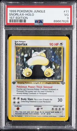 1999 POKEMON JUNGLE 1ST EDITION #11 SNORLAX-HOLO PSA 3 - Image 1