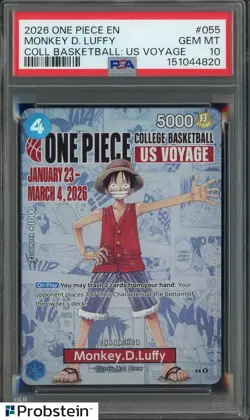2026 One Piece EN College Basketball US Voyage #055 Monkey D Luffy PSA 10 - Image 1