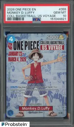 2026 One Piece EN College Basketball US Voyage #055 Monkey D Luffy PSA 10 - Image 1