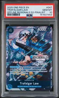 2025 ONE PIECE OFFLINE REGIONALS PACK 2025 SEASON 2 #047 TRAFALGAR LAW PSA 10 - Image 1