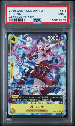 2025 ONE PIECE JPN OP14-THE AZURE SEA'S SEVEN ALTERNATE ART #111 PERONA PSA 9 - Image 1