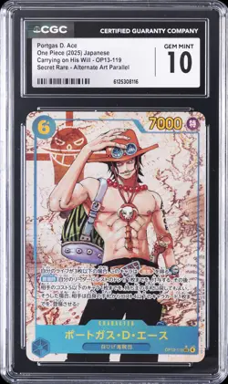 2025 ONE PIECE JPN CARRYING ON HIS WILL ALT ART #OP13-119 PORTGAS D. ACE CGC 10 - Image 1