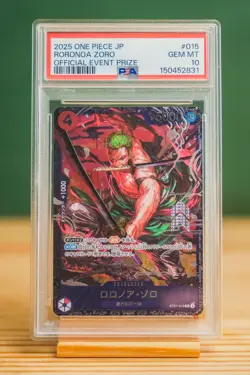 2025 ONE PIECE JPN PROMOS OFFICIAL EVENT PRIZE #015 RORONOA ZORO PSA 10 - Image 1
