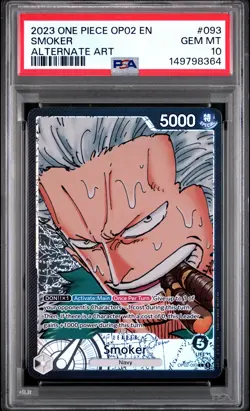 2023 ONE PIECE OP02-PARAMOUNT WAR ALTERNATE ART #093 SMOKER PSA 10 - Image 1