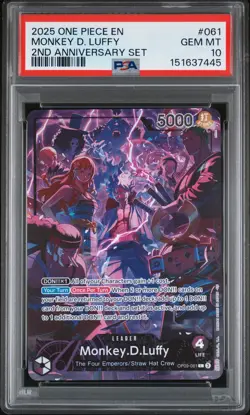 2025 ONE PIECE ENGLISH VERSION 2ND ANNIVERSARY SET #061 MONKEY D. LUFFY PSA 10 - Image 1