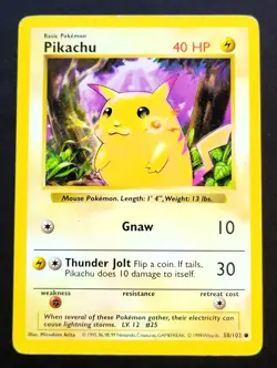 Pikachu Red Cheeks Shadowless Base Set 58/102 Non Holo Pokemon TCG Card - Image 1