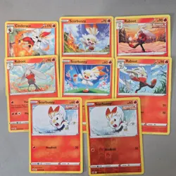 Pokemon TCG Card Lot x8 Scorbunny Raboot Cinderace Single Strike Fire - Image 1