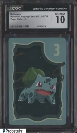 2022 Pokemon Korean Playing Cards Paper Safari 3 Bulbasaur CGC 10 GEM MINT - Image 1