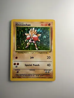 Pokemon TCG Hitmonchan Base Set Holo Unlimited Rare Card 7/102 HP - Image 1