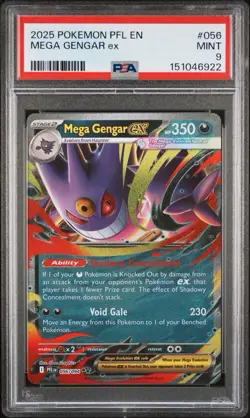 147594134 Mega Gengar ex 2025 Pokemon Phantasmal Flames #056 PSA 9 - Image 1