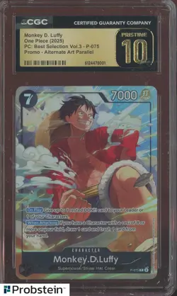 2025 One Piece PC Best Selection V.3 Promo Monkey D. Luffy P-075 CGC 10 PRISTINE - Image 1