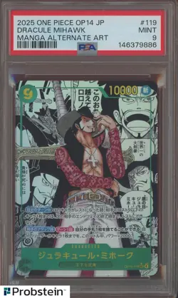 2025 One Piece Japanese Mihawk Manga Alternate Art Secret Rare #OP14-119 PSA 9 - Image 1