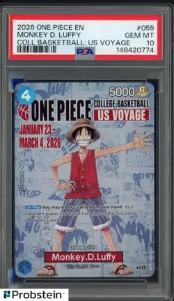 2026 One Piece EN College Basketball US Voyage #055 Monkey D Luffy PSA 10 - Image 1