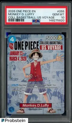 2026 One Piece EN College Basketball US Voyage #055 Monkey D Luffy PSA 10 - Image 1
