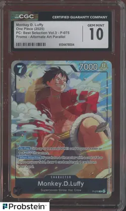 2025 One Piece PC Best Selection Vol.3 Promo Alt Monkey D. Luffy P-075 CGC 10 - Image 1