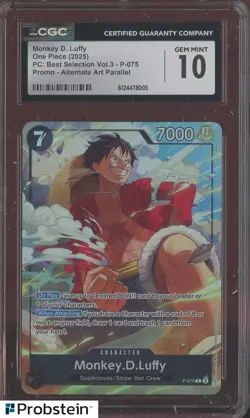 2025 One Piece PC Best Selection Vol.3 Promo Alt Monkey D. Luffy P-075 CGC 10 - Image 1