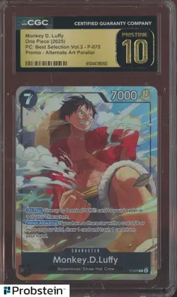 2025 One Piece PC Best Selection V.3 Promo Monkey D. Luffy P-075 CGC 10 PRISTINE - Image 1