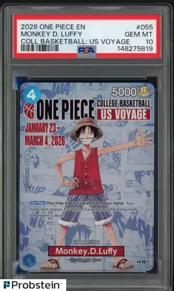 2026 One Piece EN College Basketball US Voyage #055 Monkey D Luffy PSA 10 - Image 1
