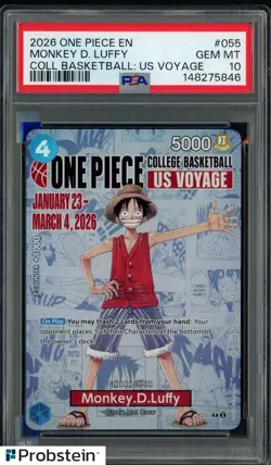2026 One Piece EN College Basketball US Voyage #055 Monkey D Luffy PSA 10 - Image 1