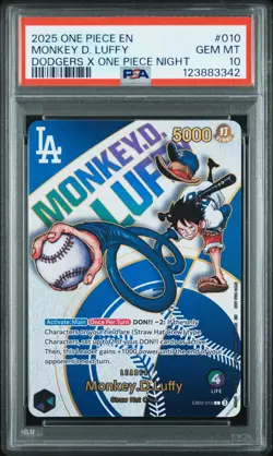 PSA 10 2025 One Piece English MONKEY D LUFFY Dodgers x One Piece Night GEM MINT - Image 1