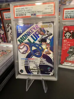 PSA 10 Monkey D Luffy EB02-010 L Dodgers One Piece Night Promo Card English 2025 - Image 1