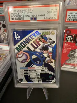 PSA 10 Monkey D Luffy EB02-010 L Dodgers One Piece Night Promo Card English 2025 - Image 2